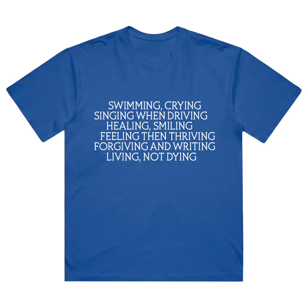 Swimming, Crying Blue Tee Front